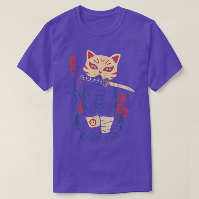 Japansk Samurai Ninja Cat Kitsune Mask  T Shirt (Design framsida)
