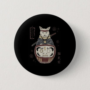Japansk samurai Ninja-katt på Daruma Traditional T Knapp
