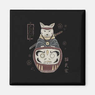 Japansk samurai Ninja-katt på Daruma Traditional T Magnet