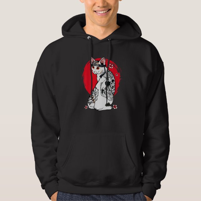 Japansk samurai Senpai Cat Tattoo Teacher Master Hoodie (Framsida)