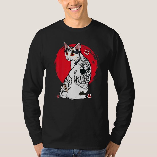Japansk samurai Senpai Cat Tattoo Teacher Master T Shirt (Framsida)
