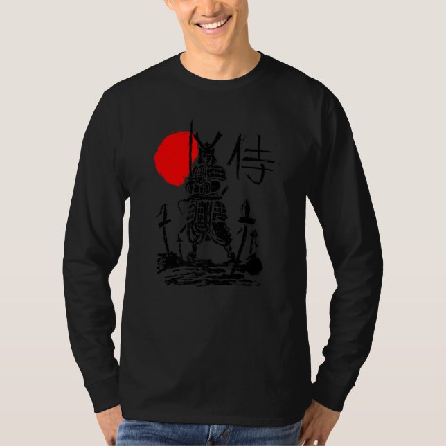Japansk Samurai Sword Warrior Minimal Abstrakt T Shirt (Framsida)