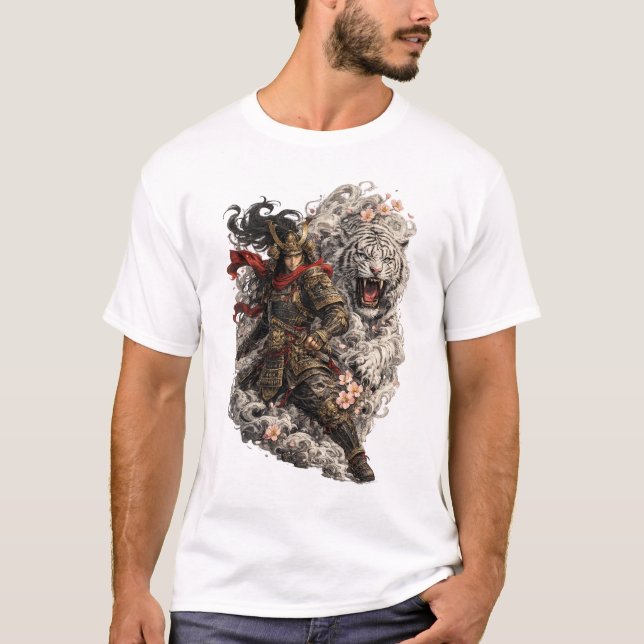 Japansk Samurai Tiger Tattoo T-Shirt | Irezumi Wa (Framsida)