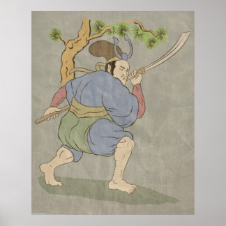 Japansk samuraikrigare katana-svärd poster