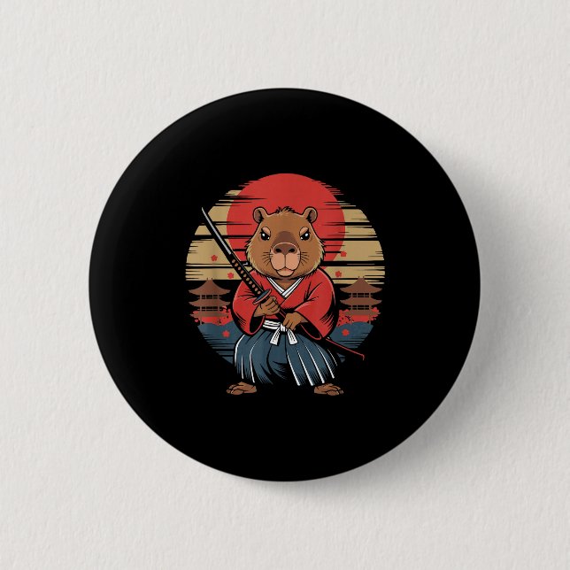 Japansk Samuraj Capybara  Knapp (Framsida)