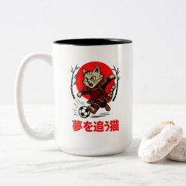 Japansk Samuraj Fotboll Anime Neko Drömjägare Två-Tonad Mugg