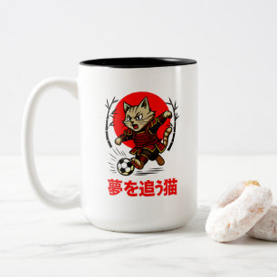 Japansk Samuraj Fotboll Anime Neko Drömjägare Två-Tonad Mugg