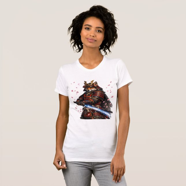 Japansk Samuraj Fox Kitsune Krigare T-Shirt (Hel framsida)
