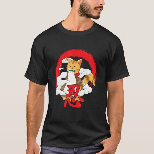Japansk Samuraj Katt För Alla Katt T Shirt (Framsida)