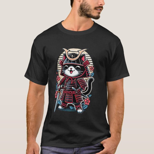 Japansk Samuraj Katt Ninja Katt T Shirt (Framsida)