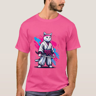 Japansk Samuraj Katt Söt Popkonst Husdjur Katt Dju T Shirt