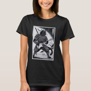Japansk Samuraj Katt Spelar Elgitarr Ukiyo T Shirt