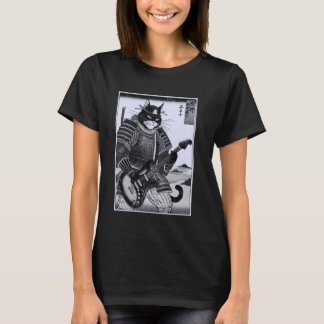 Japansk Samuraj Katt Spelar Elgitarr Ukiyo T Shirt