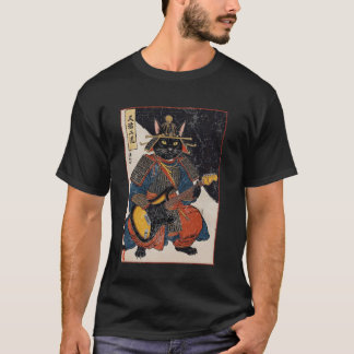 Japansk Samuraj Katt Spelar Elgitarr Ukiyo T Shirt