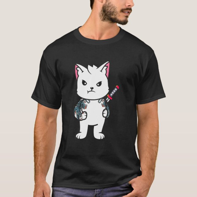 Japansk Samuraj Ninja Katt Japansk Samuraj Ninja K T Shirt (Framsida)