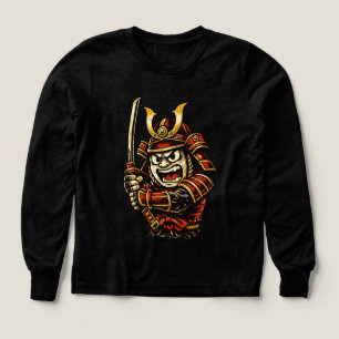 Japansk Samurajkrigare Röd Rustning Tecknad Konst T Shirt