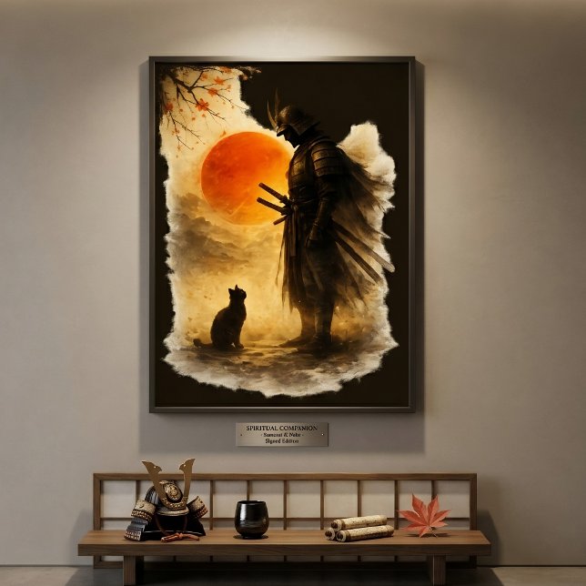 Japansk Samurajkrigare & Svart Katt Under Blod  Poster (Skapare uppladdad)