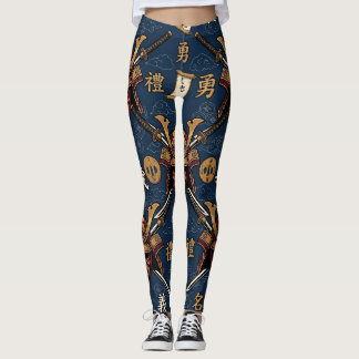 Japansk Samurajmask och Katana-mönster Leggings