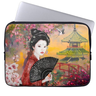 Japansk scen med en kvinna laptop fodral