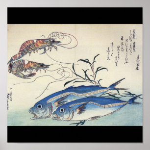 Japansk Sea Life Painting Circa 1800-tal Poster