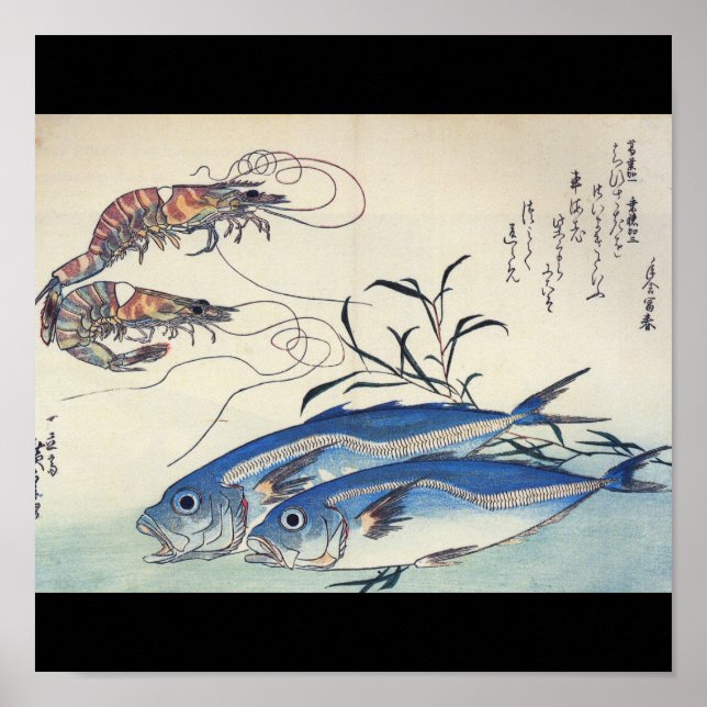 Japansk Sea Life Painting Circa 1800-tal Poster (Framsidan)