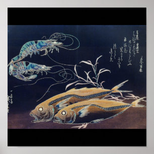 Japansk Sea Life Painting Circa 1800-tal Poster