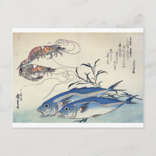 Japansk Sea Life Painting Circa 1800-tal Vykort