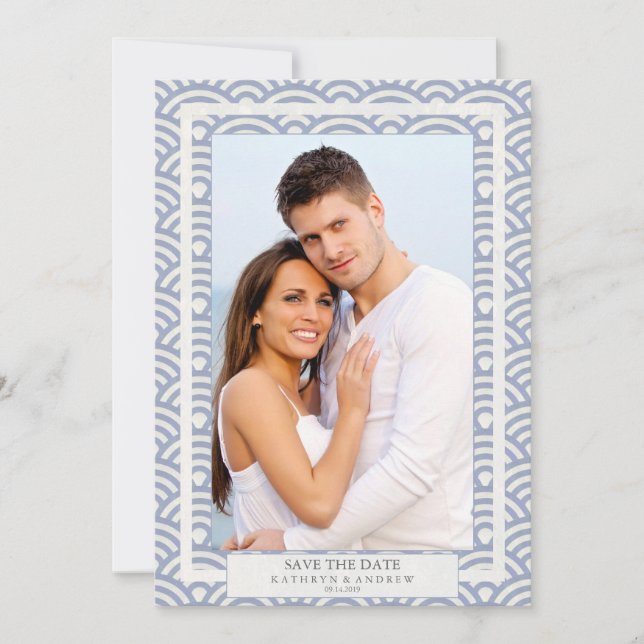 Japansk Seigaiha Bröllop spara datum Flat Photo Inbjudningar (Framsida)