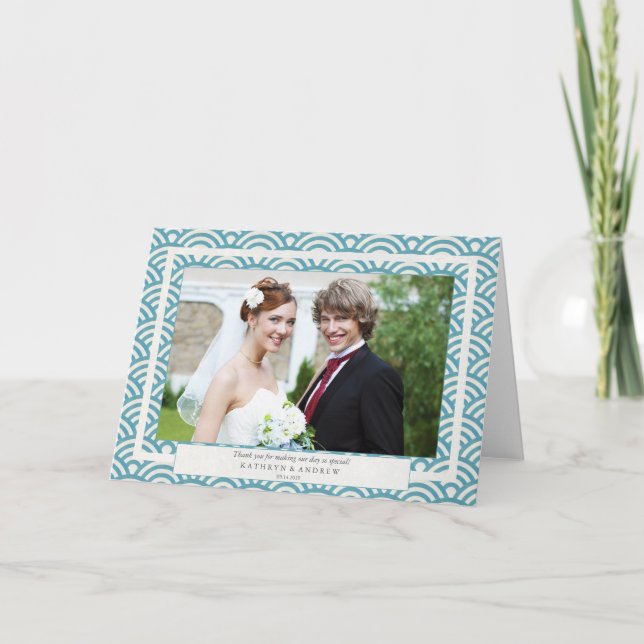 Japansk Seigaiha Bröllop Tack/Anpassningsbar Text Tack Kort (Framsida)