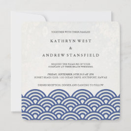 Japansk Seigaiha Vågar Elegant Beach Wedding Inbjudningar