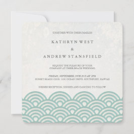 Japansk Seigaiha Vågar Elegant Beach Wedding Inbjudningar