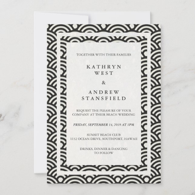 Japansk Seigaiha Vågar Elegant Beach Wedding Inbjudningar (Framsida)