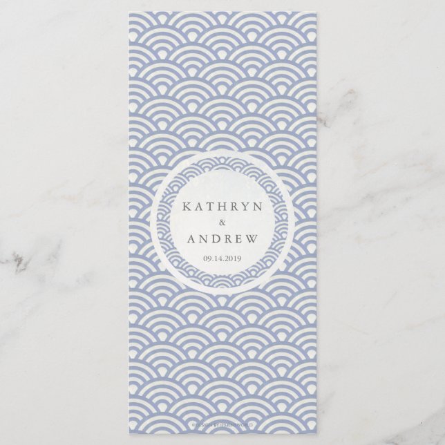 Japansk Seigaiha Vågar Elegant Beach Wedding Menu Meny (Framsida)