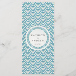 Japansk Seigaiha Vågar Elegant Beach Wedding Menu Meny