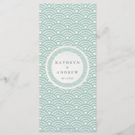 Japansk Seigaiha Vågar Elegant Beach Wedding Menu Meny