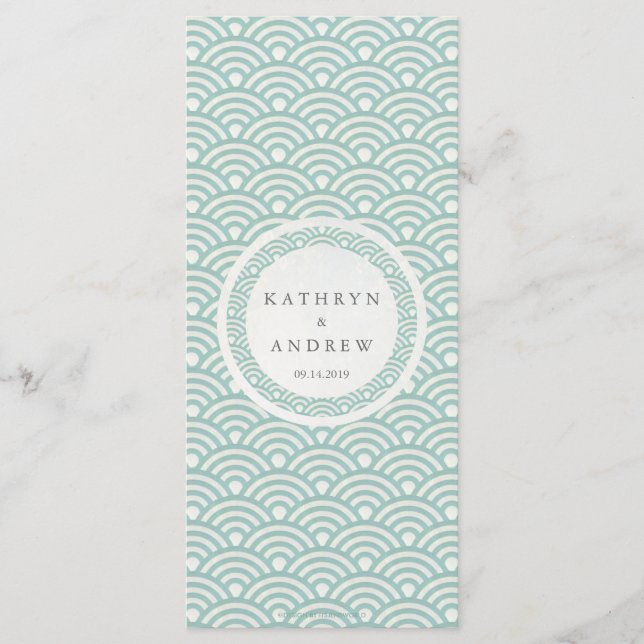 Japansk Seigaiha Vågar Elegant Beach Wedding Menu Meny (Framsida)