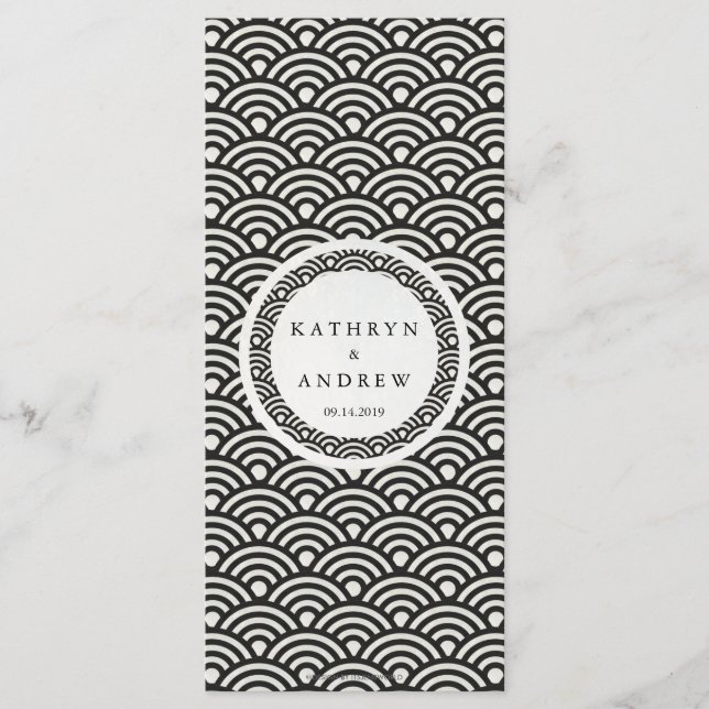 Japansk Seigaiha Vågar Elegant Beach Wedding Menu Meny (Framsida)