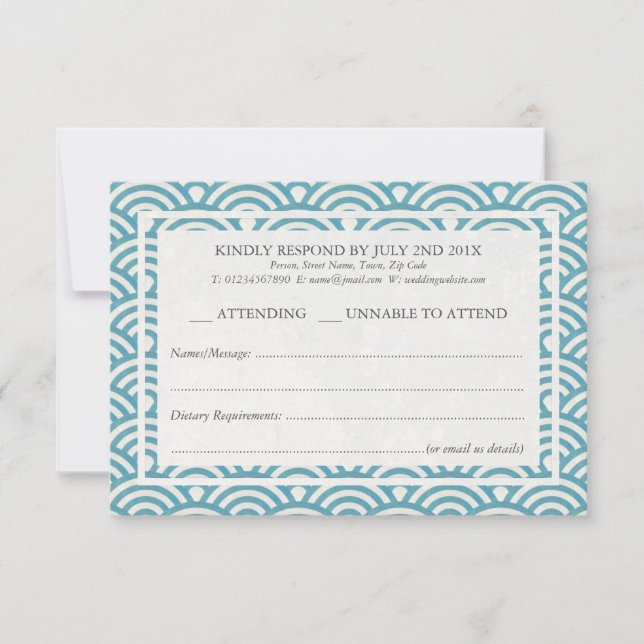 Japansk Seigaiha Vågar Elegant Beach Wedding OSA Kort (Framsida)