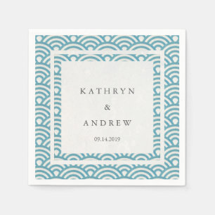 Japansk Seigaiha Vågar Elegant Blue Grönt Pappersservett