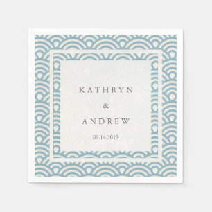 Japansk Seigaiha Vinkar Elegant Light Blue + White Pappersservett