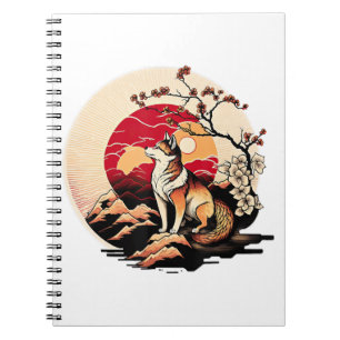 Japansk Shiba Inu Hund Sunset Ukiyo e Stil Anteckningsbok