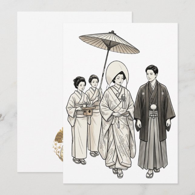Japansk Shinto-bröllopsprocession (Fram/baksida)