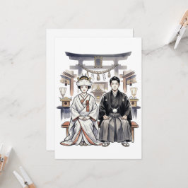 Japansk Shinzen-Kekkon Shinto brud och brudgum Inbjudningar