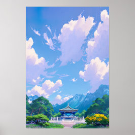 Japansk shrine under sommaren Himlar Poster