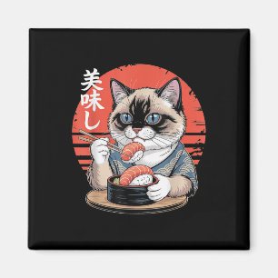 Japansk siamesisk katt som äter sushi Kawaii Anime Magnet
