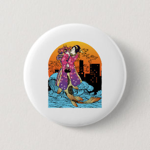 Japansk Sjöjungfru Monster Kaiju Aesthetic Knapp