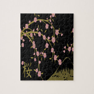 Japansk skärm för rosa Sakura guldsvart Pussel