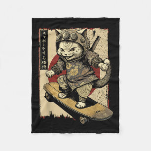 Japansk Skateboard Samurai Cat Tattoo Kawaii Ninj Fleecefilt