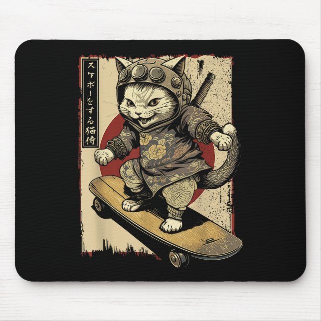 Japansk Skateboard Samurai Cat Tattoo Kawaii Ninj Musmatta (Framsidan)