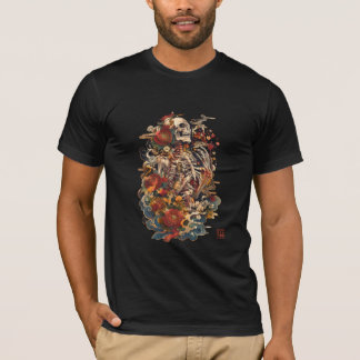 Japansk Skelettkonst | Gotisk Blommig Dödskalle T Shirt